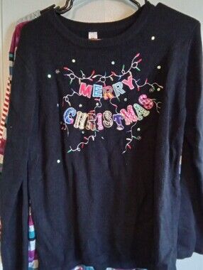 #6038 Women’s Black 'Merry Christmas' Embellished Holiday Sweater